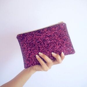 Handcrafted!  🤩  Pretty Plum Glitter Makeup Bag or Evening Clutch